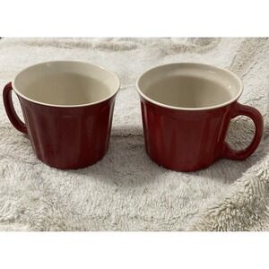 Good Cook Red Ribbed 18oz Stoneware Ramakin Mug for Soup Coffee More - Set of 2